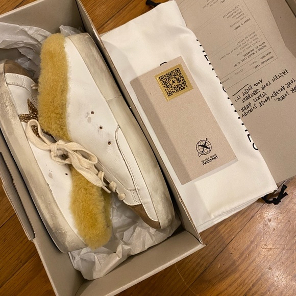 NEW Golden Goose Brown & White Shearling Super-Star Sabot Sneakers - Picture 5 of 6